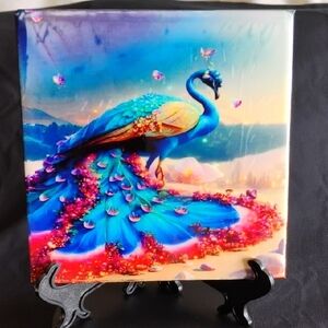 Hand Crafted Blue and Pink Peacock Art